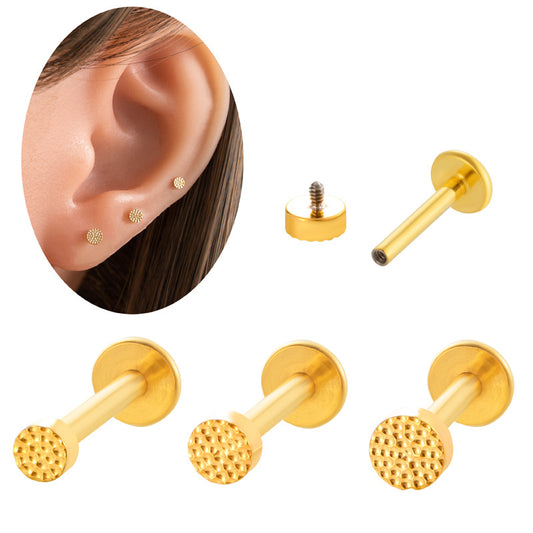 F136 Titanium Alloy Round Disc Hammered Texture Cartilage Piercing Lip Piercing Barbell – Fashionable Body Jewelry for Piercings