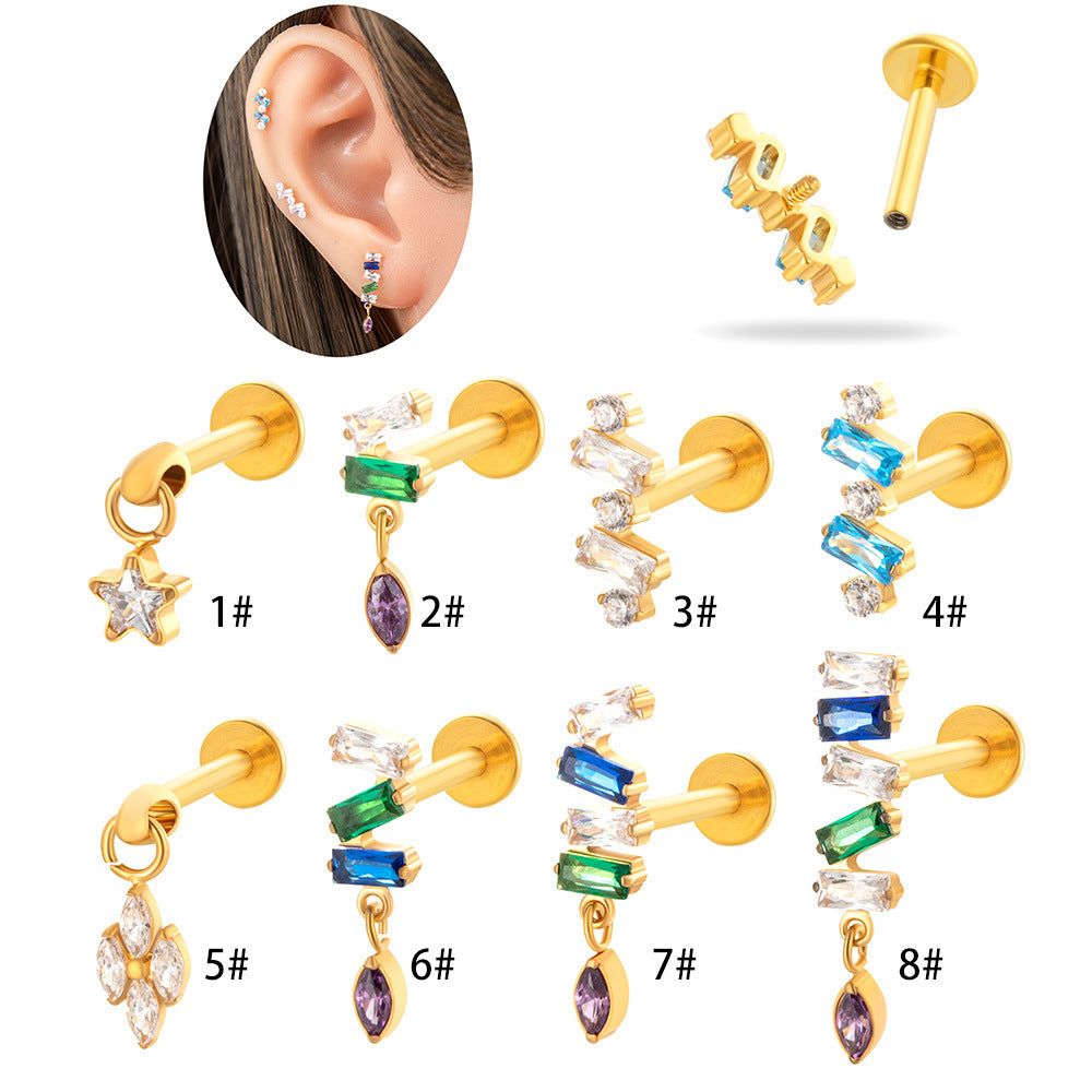 F136 Titanium Internally Threaded Zirconia Teardrop Cartilage Stud – Hypoallergenic Ear Piercing Jewelry