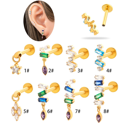 F136 Titanium Internally Threaded Zirconia Teardrop Cartilage Stud – Hypoallergenic Ear Piercing Jewelry