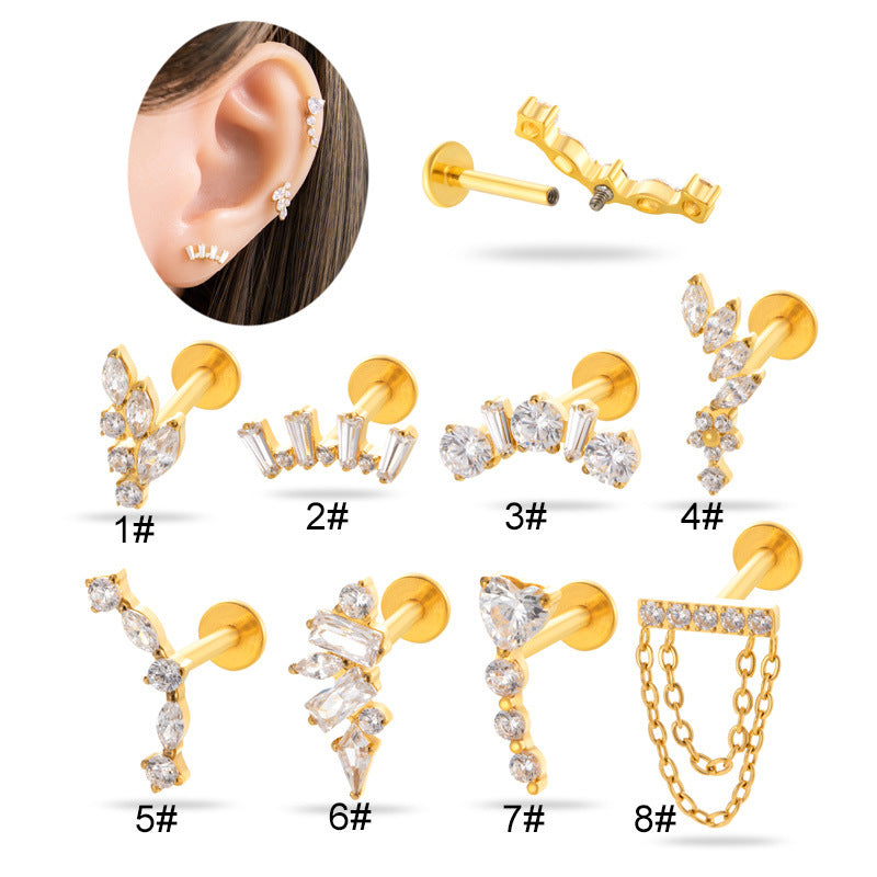 G23/F136 Titanium Zircon Luxury Ear Cartilage & Lip Piercing Jewelry