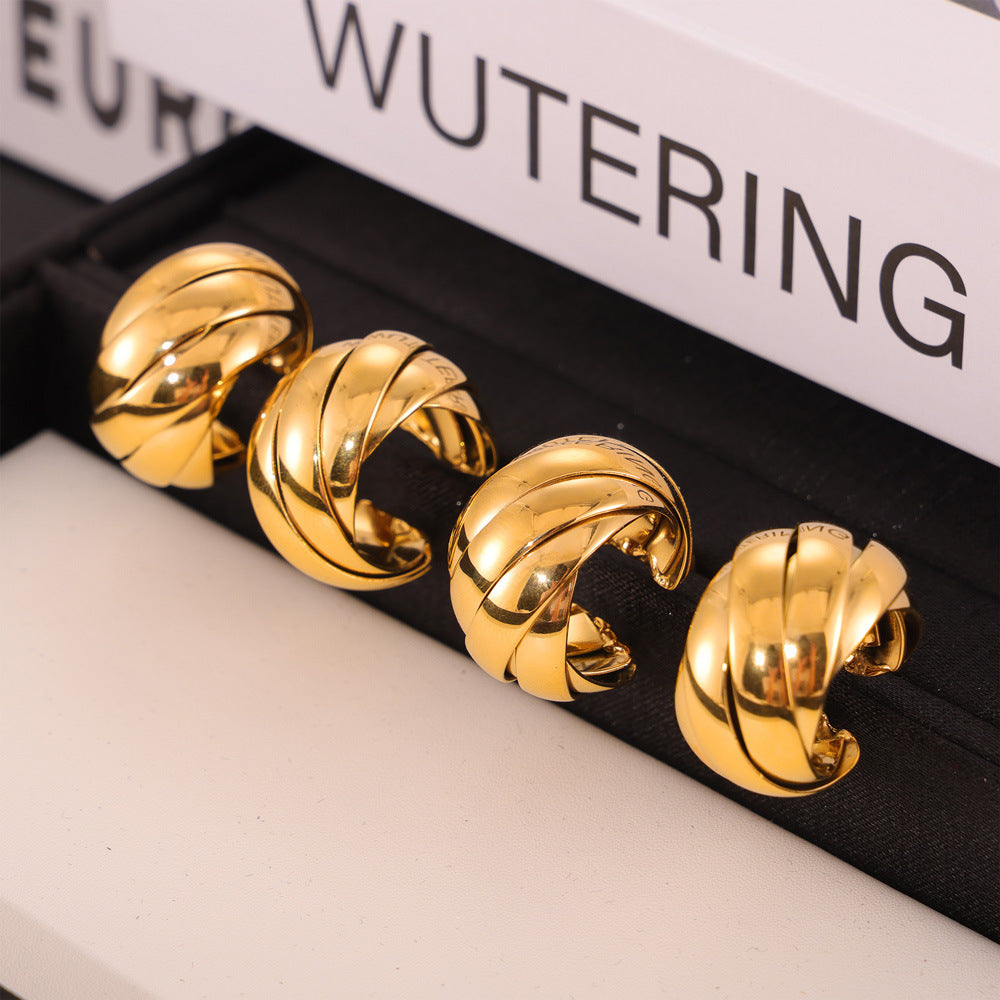 Twisted Rope Hoop Earrings – Vintage Gold Stainless Steel Chunky Ear for Women