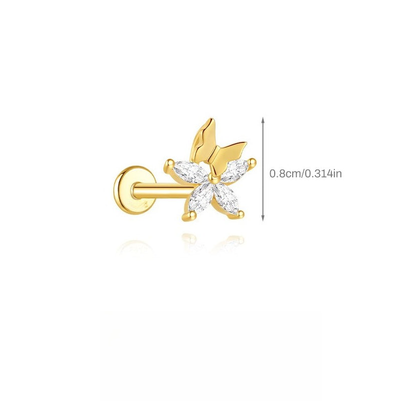 ASTM F136 Flower/ Woodpecker/Fish/Butterfly Flatback Cartilage Piercing Earrings