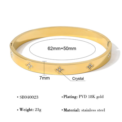 18K Gold Plated Titanium Steel Vintage Open Cuff Bracelets with Crystals, Fashionable and Durable