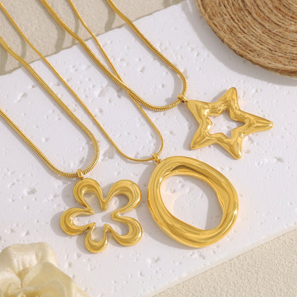 Stylish 18K Gold Plated Titanium Pendant Clavicle Necklace | Four Pendant Designs: Flower, Heart, Round, Star | Adjustable Chain Length