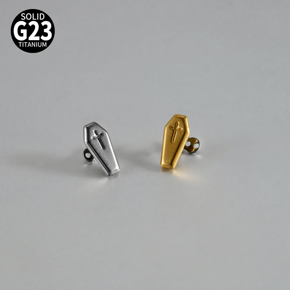 ASTM F136 Titanium Coffin Cross Dermal Anchor – Hexagon Gothic Skin Implant Jewelry