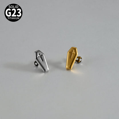 ASTM F136 Titanium Coffin Cross Dermal Anchor – Hexagon Gothic Skin Implant Jewelry