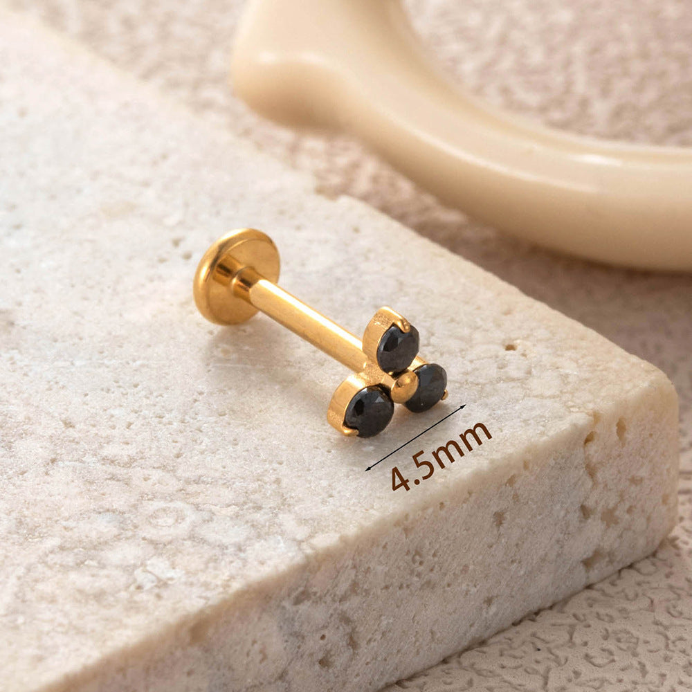 F136 Titanium Three-Zircon Flower Piercing Jewelry – Push Pin Lip & Cartilage Stud