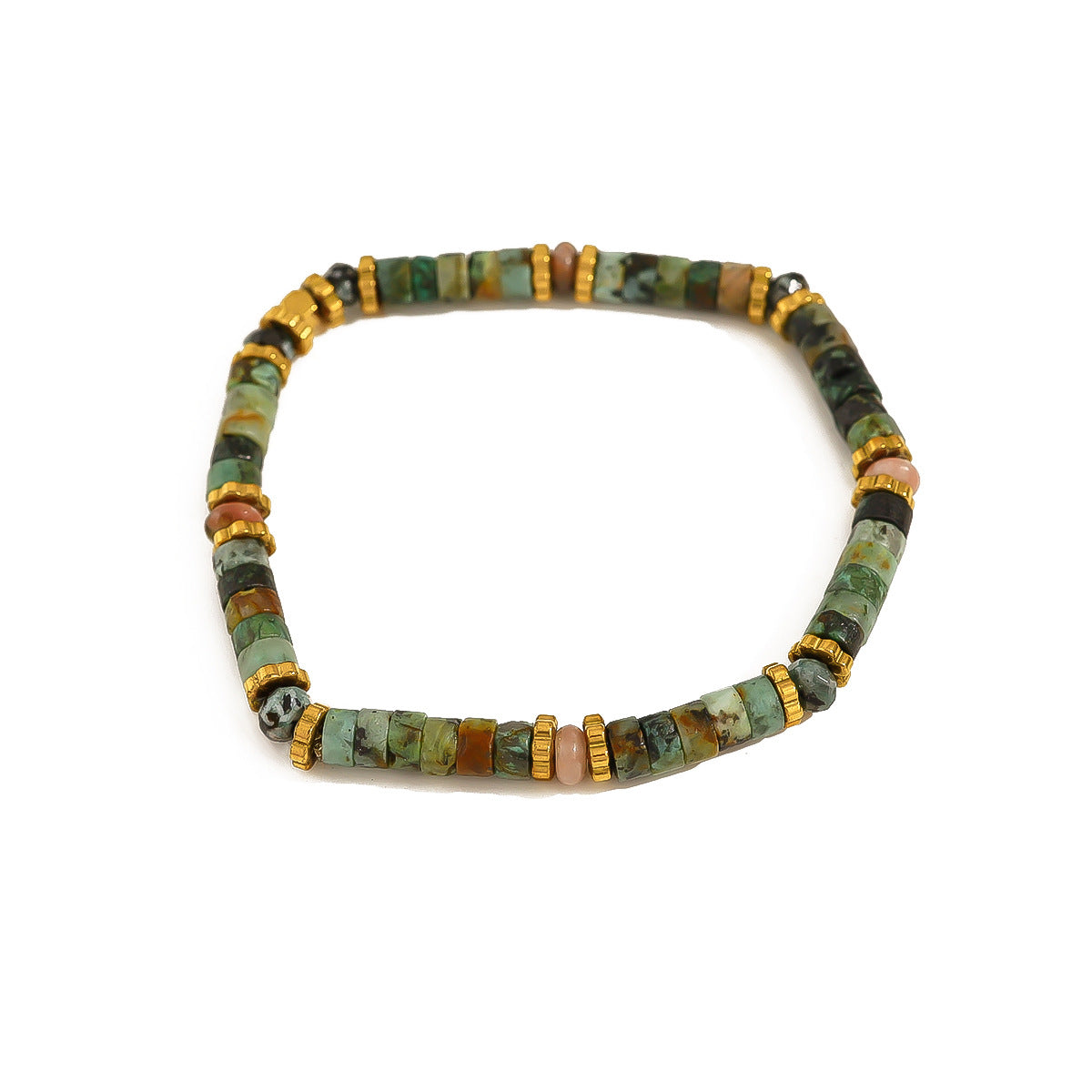 18K Gold Plated Titanium Steel Bohemian Style Multicolor Beaded Evil Eye Pendant Bracelet Set