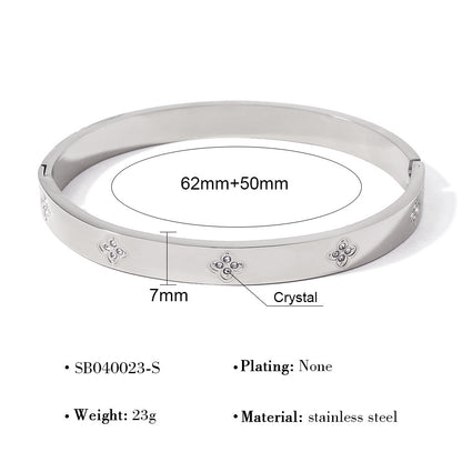 18K Gold Plated Titanium Steel Vintage Open Cuff Bracelets with Crystals, Fashionable and Durable
