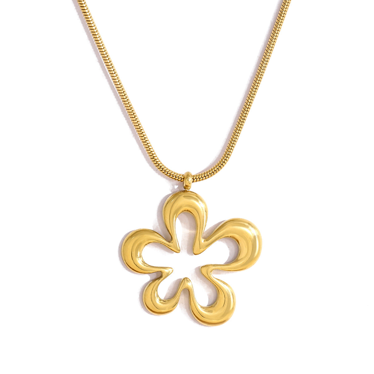 Stylish 18K Gold Plated Titanium Pendant Clavicle Necklace | Four Pendant Designs: Flower, Heart, Round, Star | Adjustable Chain Length