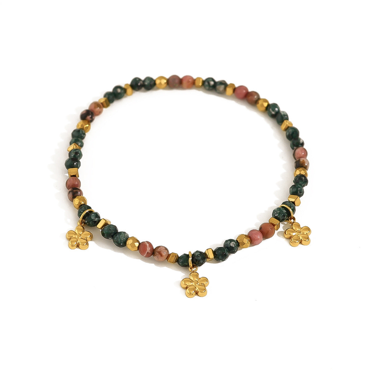 18K Gold Plated Titanium Steel Bohemian Style Multicolor Beaded Evil Eye Pendant Bracelet Set