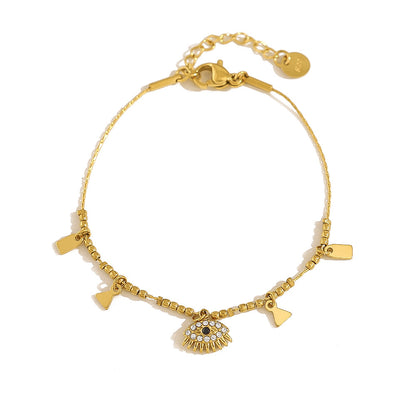 18K Gold Plated Titanium Steel Bohemian Style Multicolor Beaded Evil Eye Pendant Bracelet Set