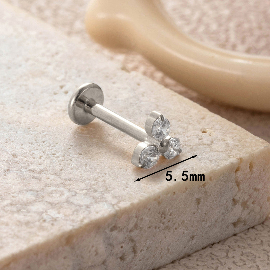 F136 Titanium Three-Zircon Flower Piercing Jewelry – Push Pin Lip & Cartilage Stud