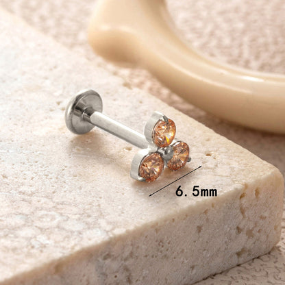 F136 Titanium Three-Zircon Flower Piercing Jewelry – Push Pin Lip & Cartilage Stud
