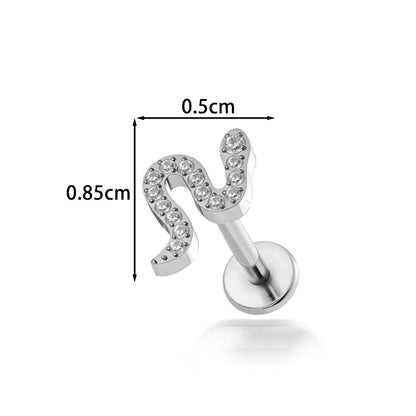 Implant Grade G23 Titanium Labret Stud – Snake Leaf CZ Flat Back Ear & Lip Piercing ASTM F136 Jewelry