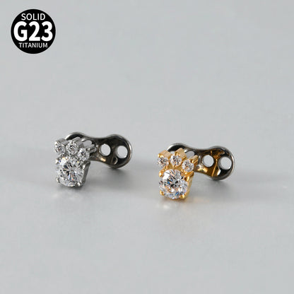Cute Paw Print CZ Microdermal – ASTM F136 Titanium Surface Implant Jewelry