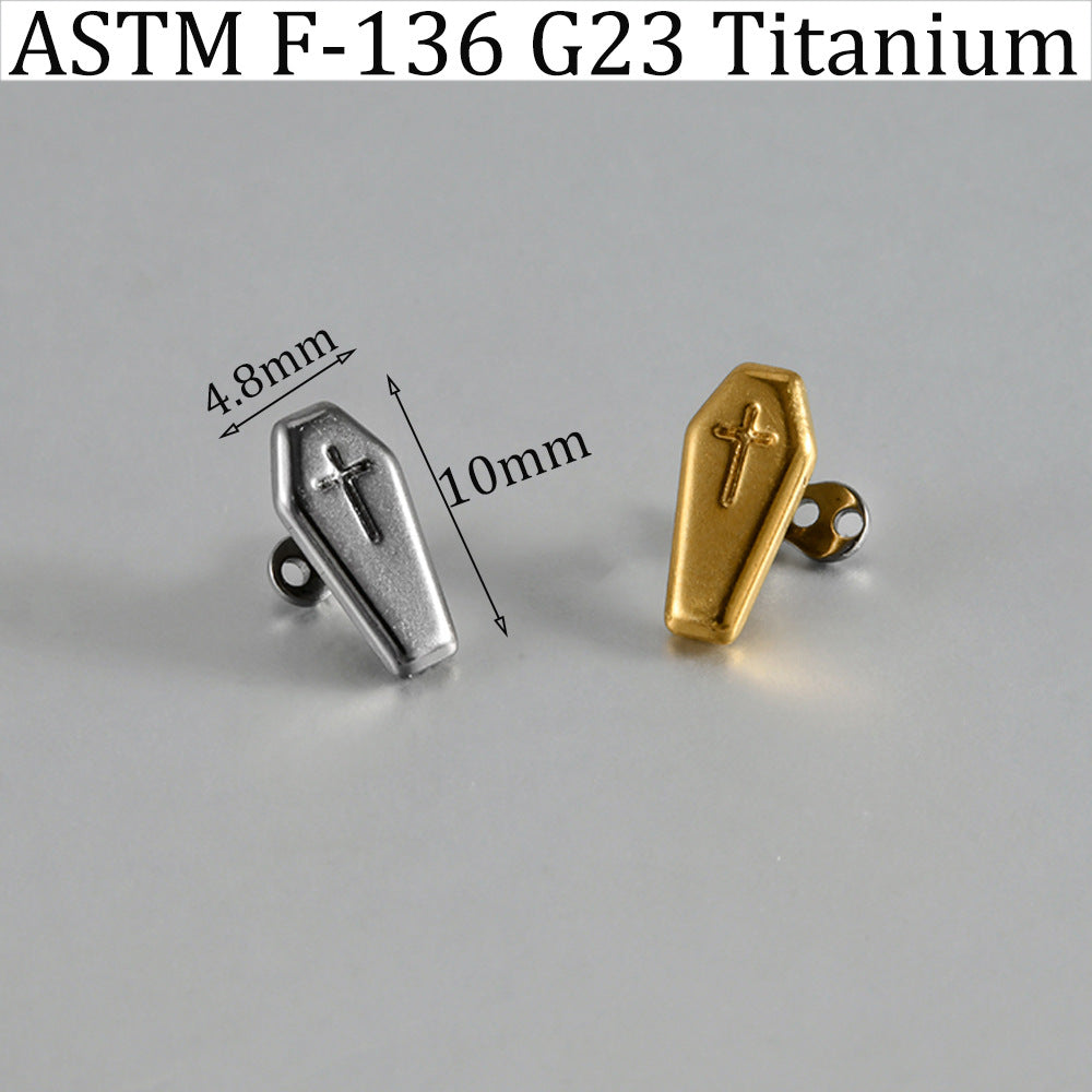 ASTM F136 Titanium Coffin Cross Dermal Anchor – Hexagon Gothic Skin Implant Jewelry