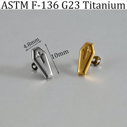 ASTM F136 Titanium Coffin Cross Dermal Anchor – Hexagon Gothic Skin Implant Jewelry