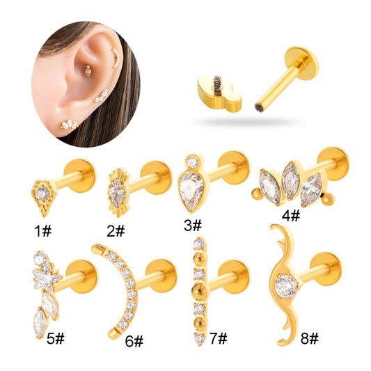 Titanium Zircon Piercing Stud – Hypoallergenic Flat Back Earring for Cartilage & Lobe