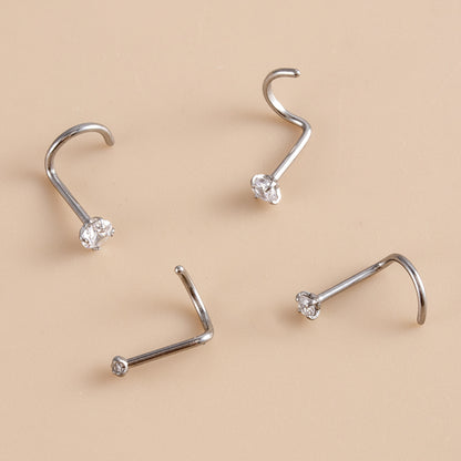 F136 Titanium Zircon Nose Stud | S-Shaped Rod Nose Piercing Jewelry | Fashionable & Durable