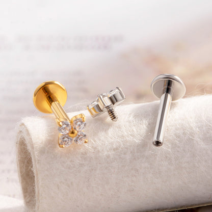 G23/F136 Titanium Flower Internally Threaded Flat Back Labret & Cartilage Piercing Jewelry