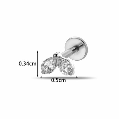 Implant Grade ASTM F136 Titanium Classic CZ Flat Back Labret Stud | Internal Thread Ear & Lip Piercing Jewelry