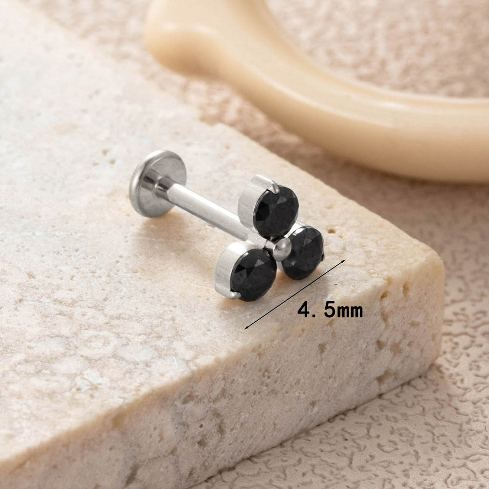 F136 Titanium Three-Zircon Flower Piercing Jewelry – Push Pin Lip & Cartilage Stud