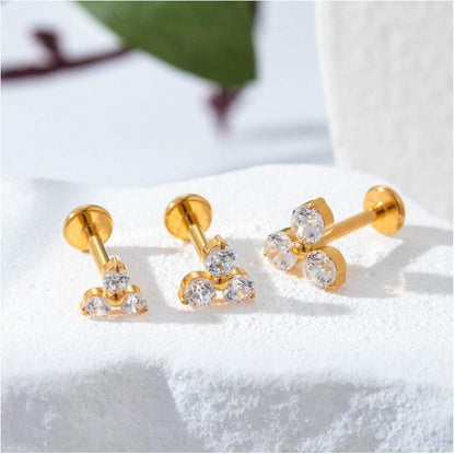 F136 Titanium Three-Zircon Flower Piercing Jewelry – Push Pin Lip & Cartilage Stud