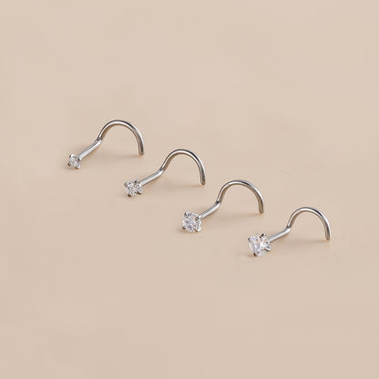 F136 Titanium Zircon Nose Stud | S-Shaped Rod Nose Piercing Jewelry | Fashionable & Durable
