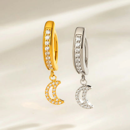G23/F136 Titanium Moon Belly Button Ring – Zircon Hollow Crescent Dangle Navel Piercing Jewelry | Hypoallergenic Titanium Navel Barbell in Gold & Silver
