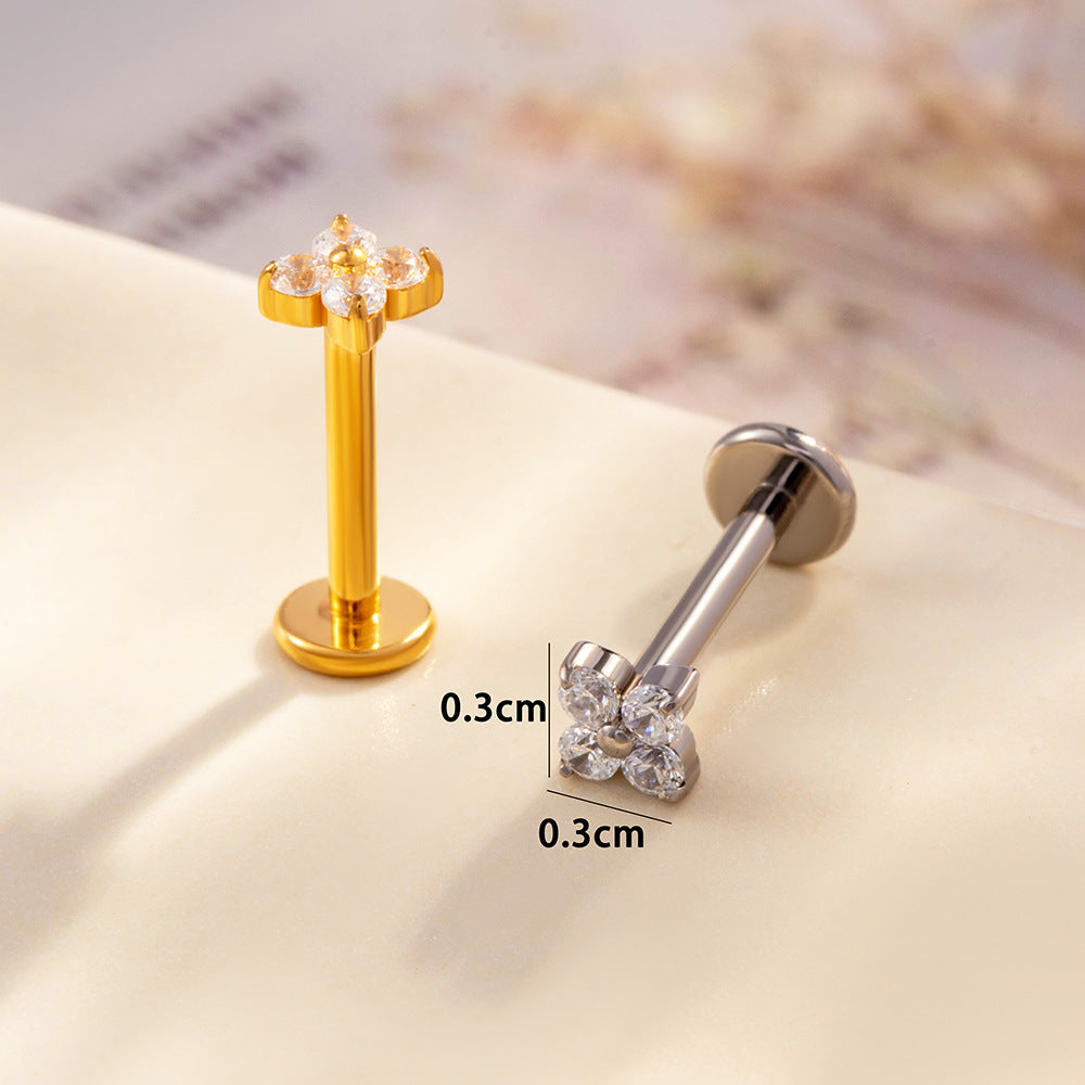 G23/F136 Titanium Flower Internally Threaded Flat Back Labret & Cartilage Piercing Jewelry