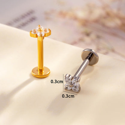 G23/F136 Titanium Flower Internally Threaded Flat Back Labret & Cartilage Piercing Jewelry