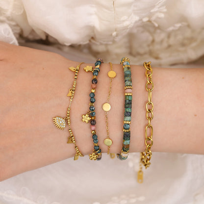 18K Gold Plated Titanium Steel Bohemian Style Multicolor Beaded Evil Eye Pendant Bracelet Set