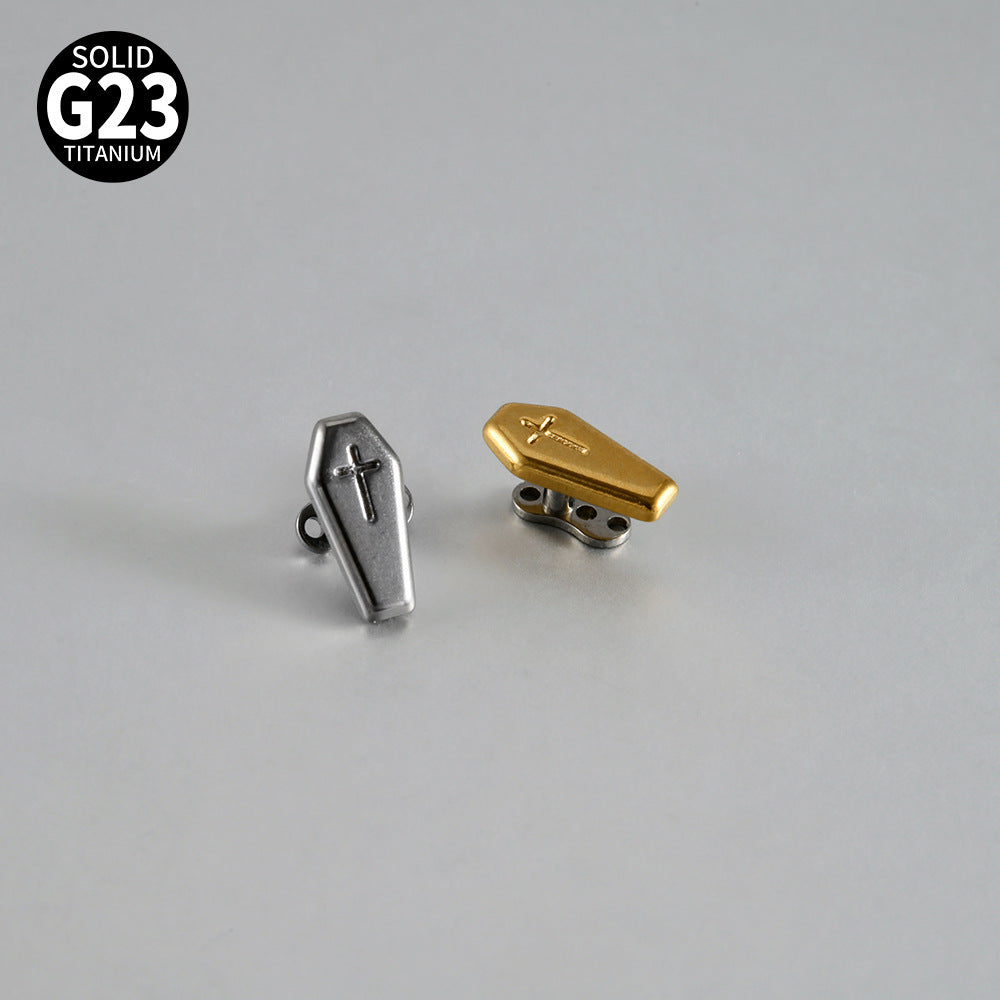 ASTM F136 Titanium Coffin Cross Dermal Anchor – Hexagon Gothic Skin Implant Jewelry