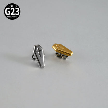 ASTM F136 Titanium Coffin Cross Dermal Anchor – Hexagon Gothic Skin Implant Jewelry