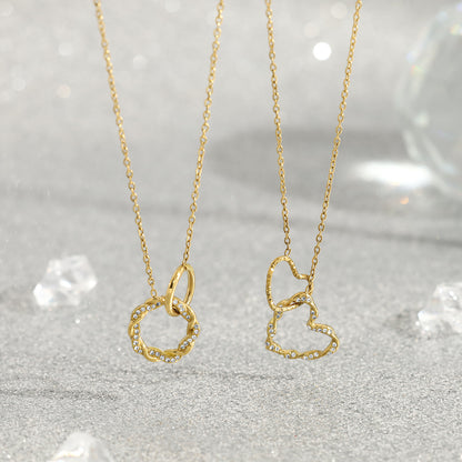 18K Gold Plated Titanium Steel New Twisted Heart Crystal Pendant Necklace Set