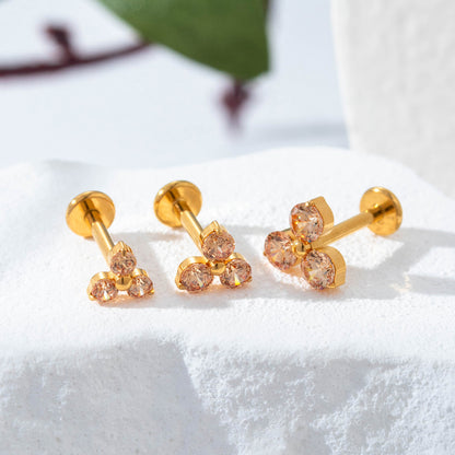 F136 Titanium Three-Zircon Flower Piercing Jewelry – Push Pin Lip & Cartilage Stud