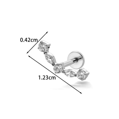 Implant Grade G23 Titanium Labret Stud – Snake Leaf CZ Flat Back Ear & Lip Piercing ASTM F136 Jewelry