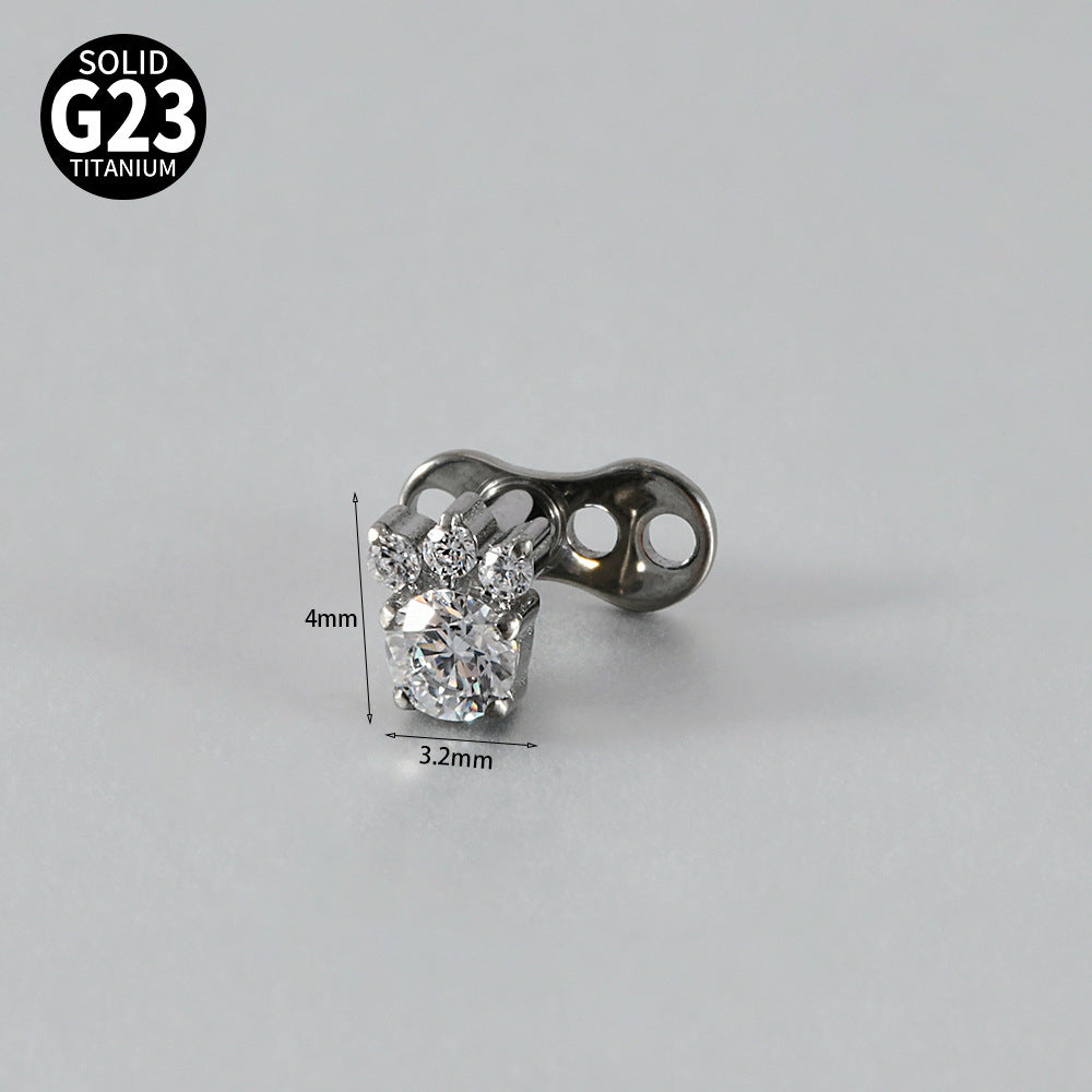 Cute Paw Print CZ Microdermal – ASTM F136 Titanium Surface Implant Jewelry