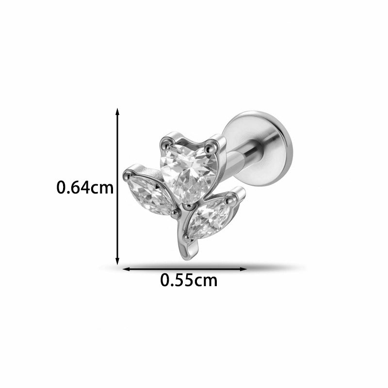 Implant Grade ASTM F136 Titanium Classic CZ Flat Back Labret Stud | Internal Thread Ear & Lip Piercing Jewelry