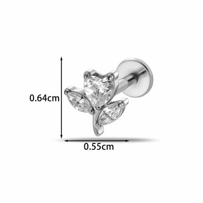 Implant Grade ASTM F136 Titanium Classic CZ Flat Back Labret Stud | Internal Thread Ear & Lip Piercing Jewelry