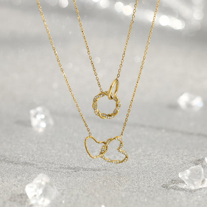 18K Gold Plated Titanium Steel New Twisted Heart Crystal Pendant Necklace Set