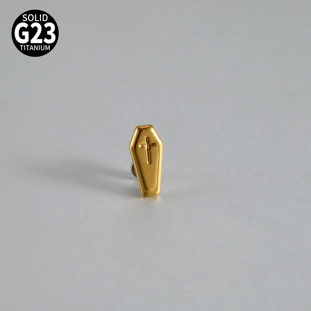 ASTM F136 Titanium Coffin Cross Dermal Anchor – Hexagon Gothic Skin Implant Jewelry