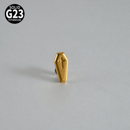 ASTM F136 Titanium Coffin Cross Dermal Anchor – Hexagon Gothic Skin Implant Jewelry