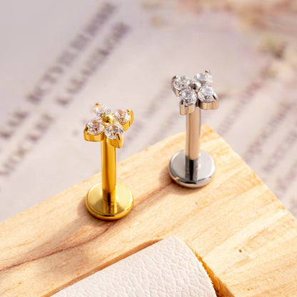 G23/F136 Titanium Flower Internally Threaded Flat Back Labret & Cartilage Piercing Jewelry