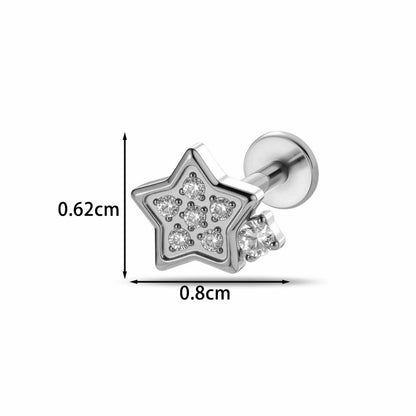 Implant Grade ASTM F136 Titanium Classic CZ Flat Back Labret Stud | Internal Thread Ear & Lip Piercing Jewelry