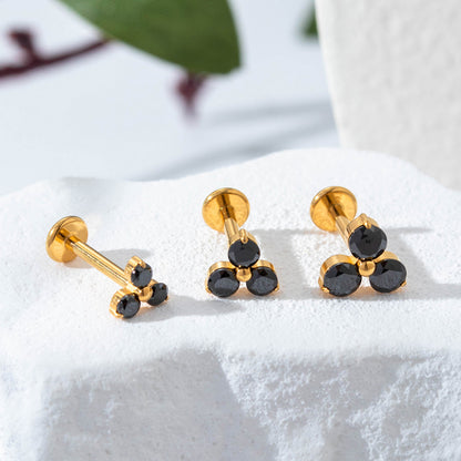 F136 Titanium Three-Zircon Flower Piercing Jewelry – Push Pin Lip & Cartilage Stud