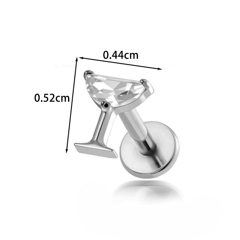 Implant Grade G23 Titanium Labret Stud – Snake Leaf CZ Flat Back Ear & Lip Piercing ASTM F136 Jewelry