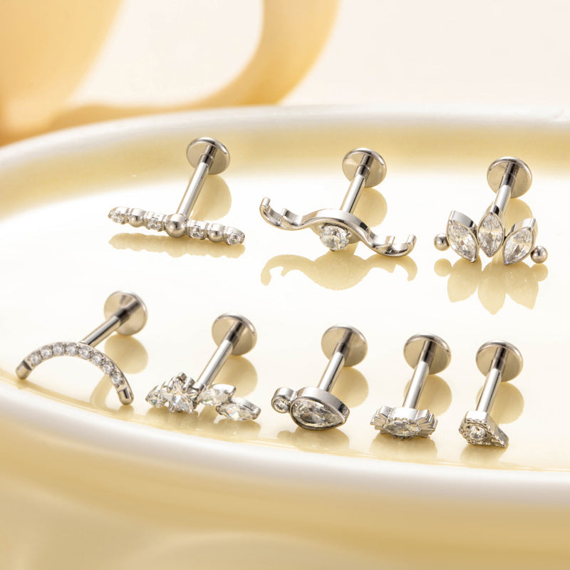 Titanium Zircon Piercing Stud – Hypoallergenic Flat Back Earring for Cartilage & Lobe