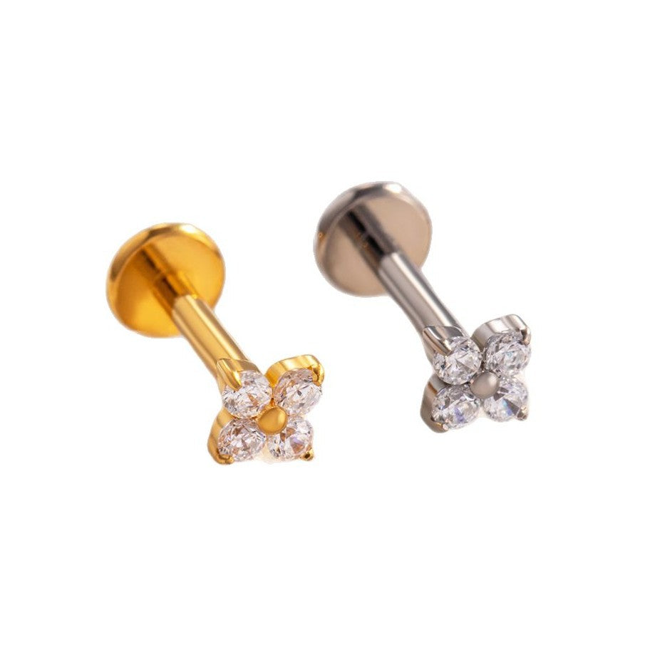 G23/F136 Titanium Flower Internally Threaded Flat Back Labret & Cartilage Piercing Jewelry